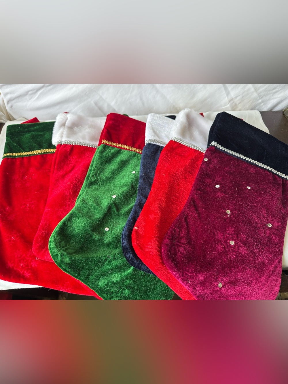 Set of 6 Christmas Stockings Multicolor Fabric Snowflake Pattern Stocking